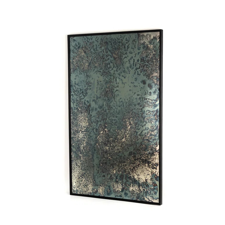 Marlow Acid Wash Hand-Painted Blue Hues Floor Mirror - Iron Matte Black