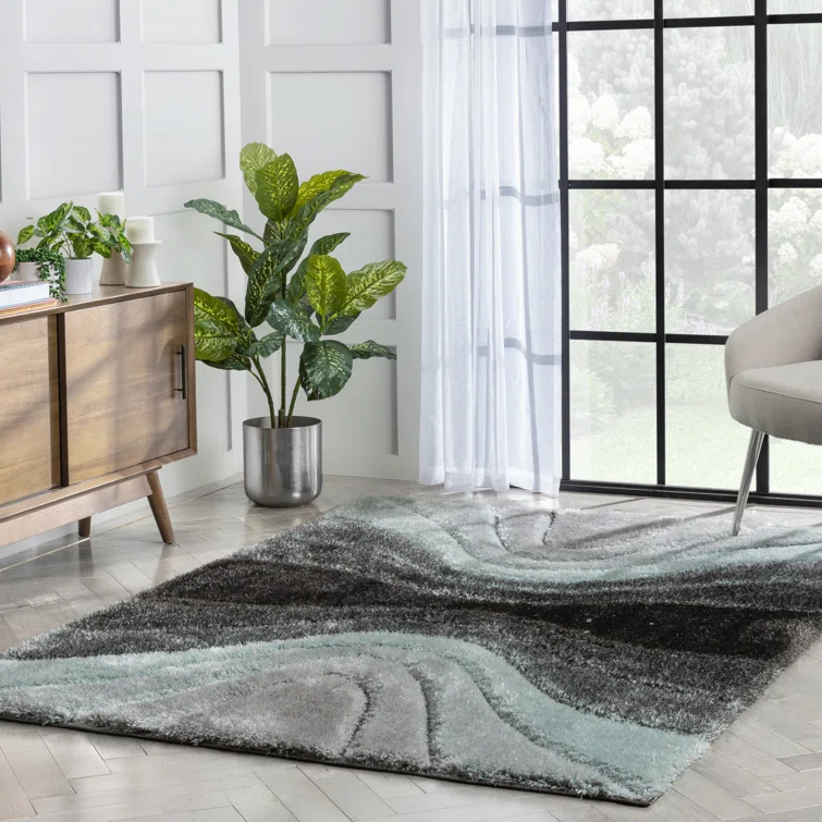 San Francisco Luz Modern Geometric Light Blue 3D Textured Thick & Soft Shag Rug