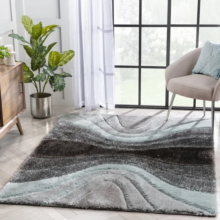 San Francisco Luz Modern Geometric Light Blue 3D Textured Thick & Soft Shag Rug