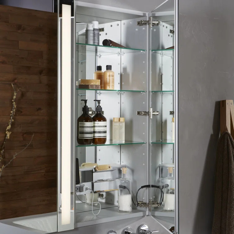 M Series Recessed Framed Medicine Cabinet with 3 Adjustable Shelves and LED Lighting