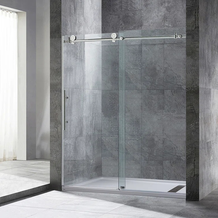 WoodBridge Frameless Single Sliding Shower Door with Soft Close System, 57.5-60" Width x 80"Height with 5/16"(8mm) Clear Tempered Glass & Reviews | Wayfair