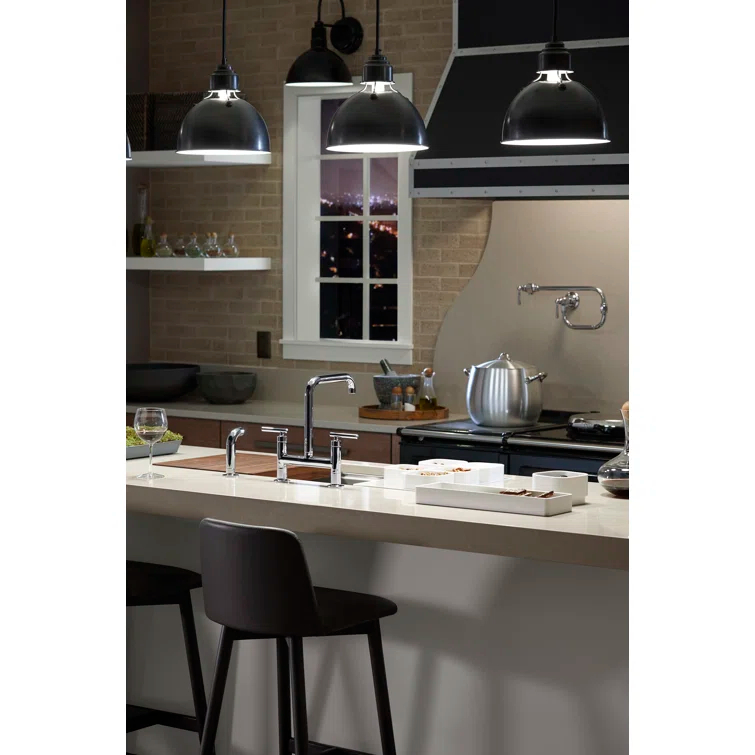 Kohler Purist® Two Handle Deck-Mounted Bridge Kitchen Sink Faucet with Pull Out Side Sprayer