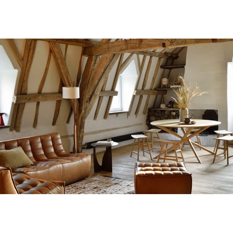 Round Brown Stain Teak Sculptural Side Table