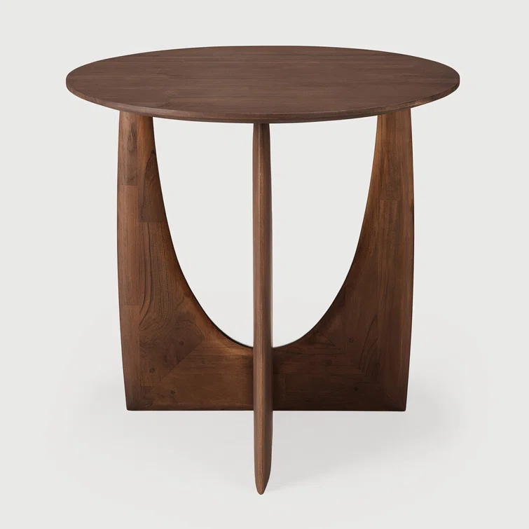 Round Brown Stain Teak Sculptural Side Table
