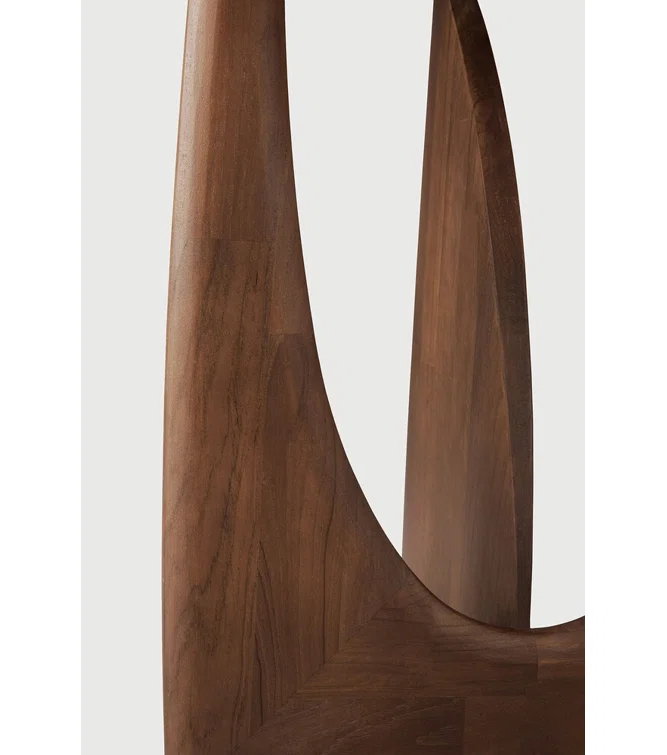 Round Brown Stain Teak Sculptural Side Table