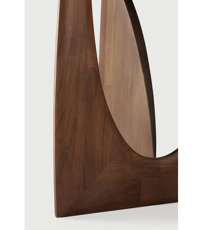 Round Brown Stain Teak Sculptural Side Table