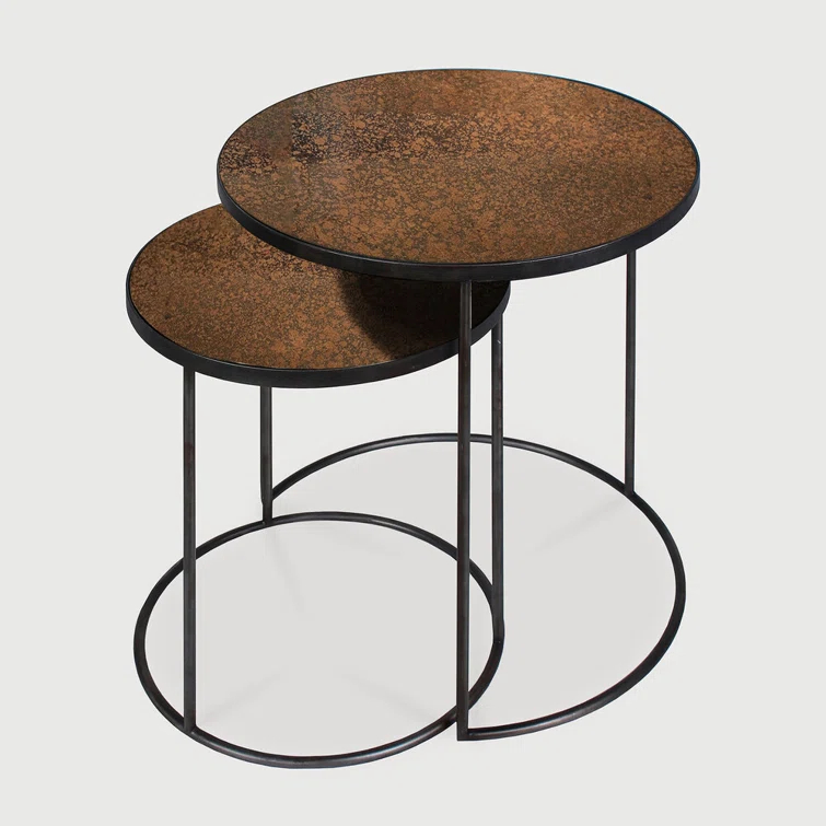 Bronze Mirrored Glass Round Nesting Side Tables
