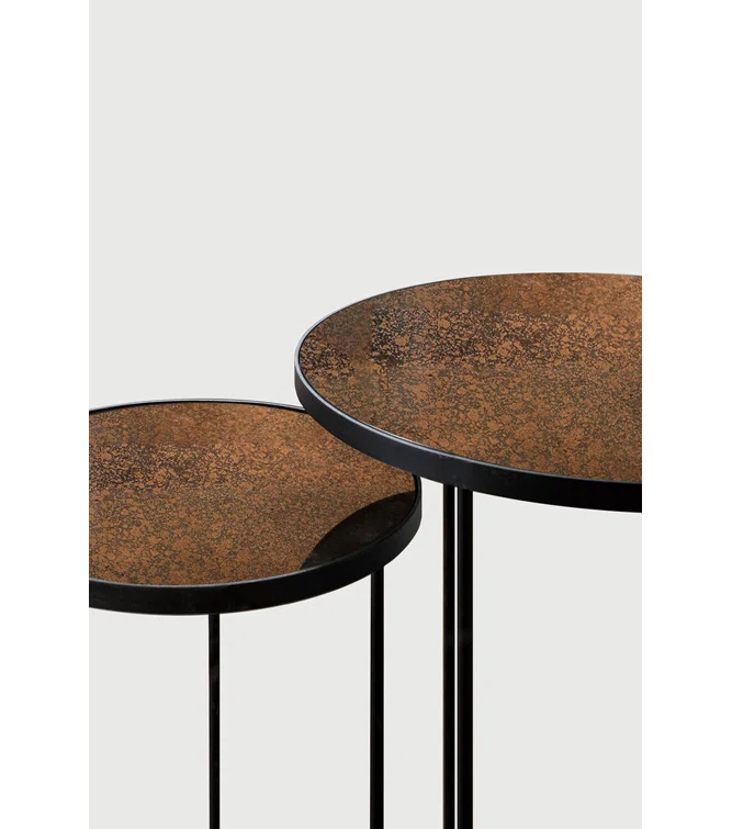 Bronze Mirrored Glass Round Nesting Side Tables
