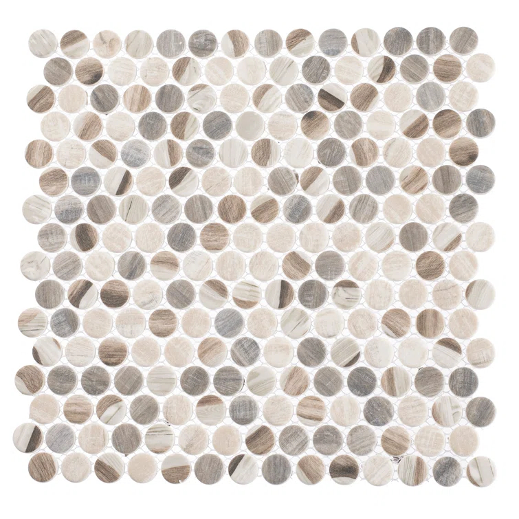 Dexo 1" Glass Penny Round Mosaic Kitchen Backsplash, Bathroom, Shower, Pool, Wall and Floor Tile