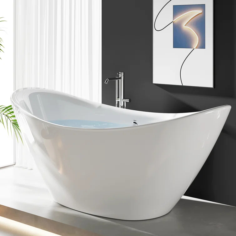 FerdY Boracay 67" Acrylic Freestanding Bathtub With Chrome Drain