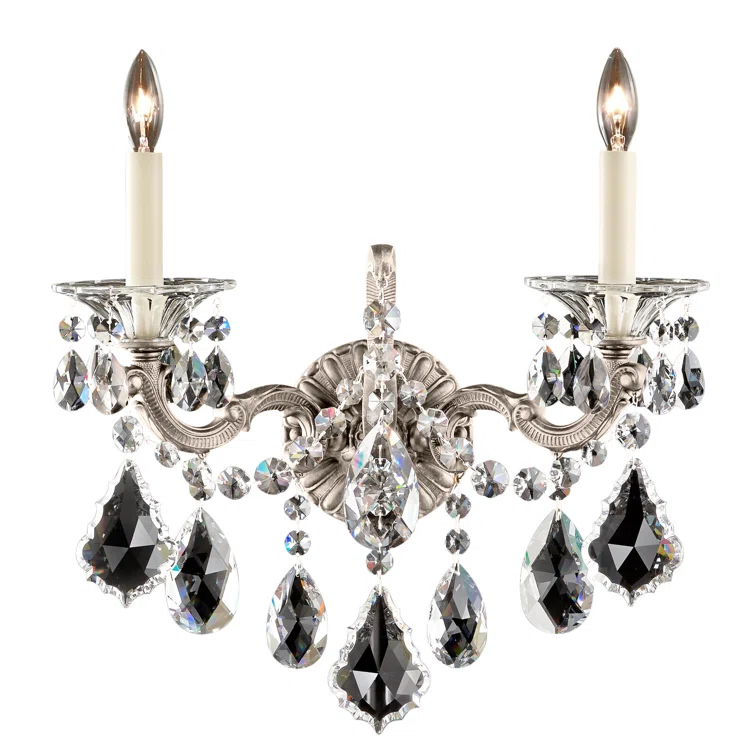 Antique Silver 2-Light Sconce with Clear Heritage Crystals