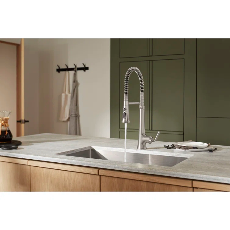 Kohler Tone Single Handle Semi-Professional Pre-Rinse Kitchen Sink Faucet with Three-Function Pull Down Sprayer