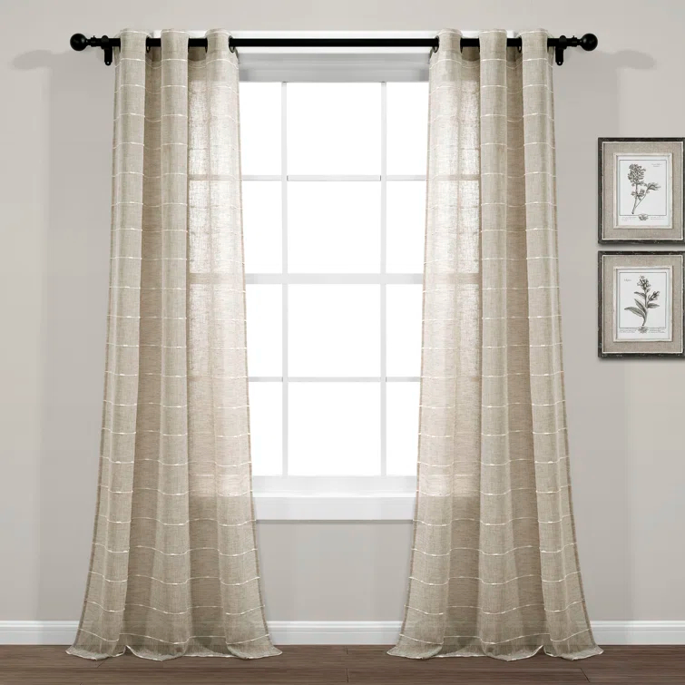 Farmhouse Textured Sheer Polyester Sheer Curtain Pair (Set of 2)