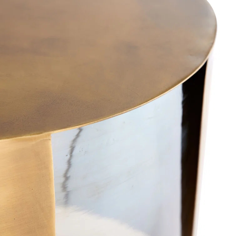 Round Gold Brass and Glass Side Table