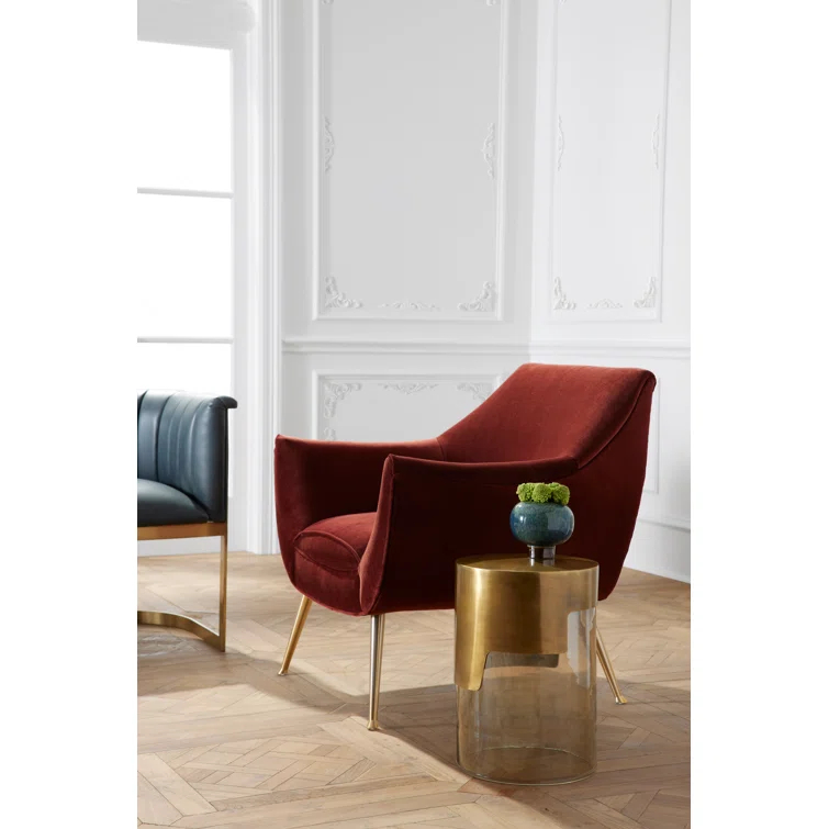 Round Gold Brass and Glass Side Table