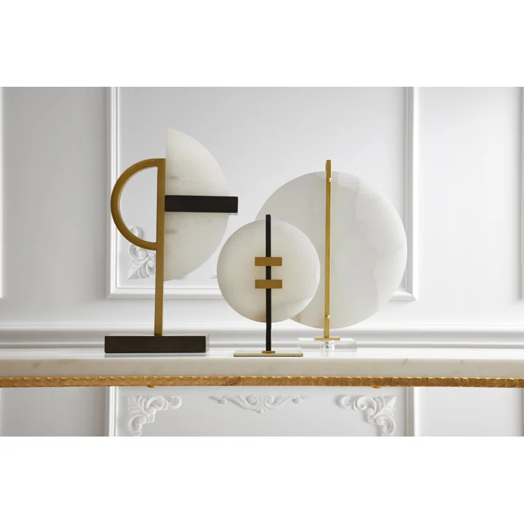 White Alabaster and Brass Art Deco Sculpture