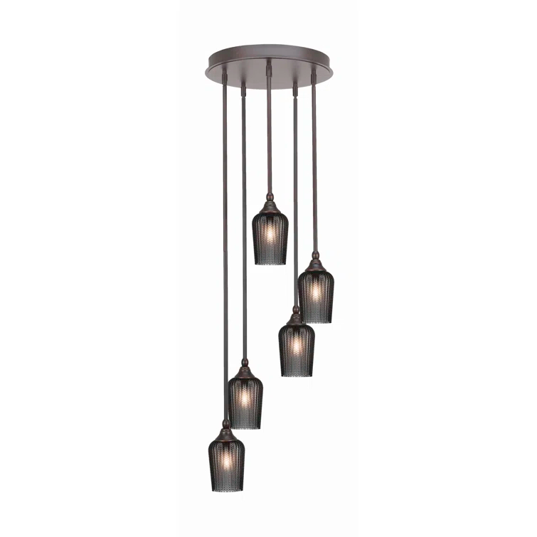 Empire 5 Light Stem Hung Cluster Pendalier Shown With 5" Glass