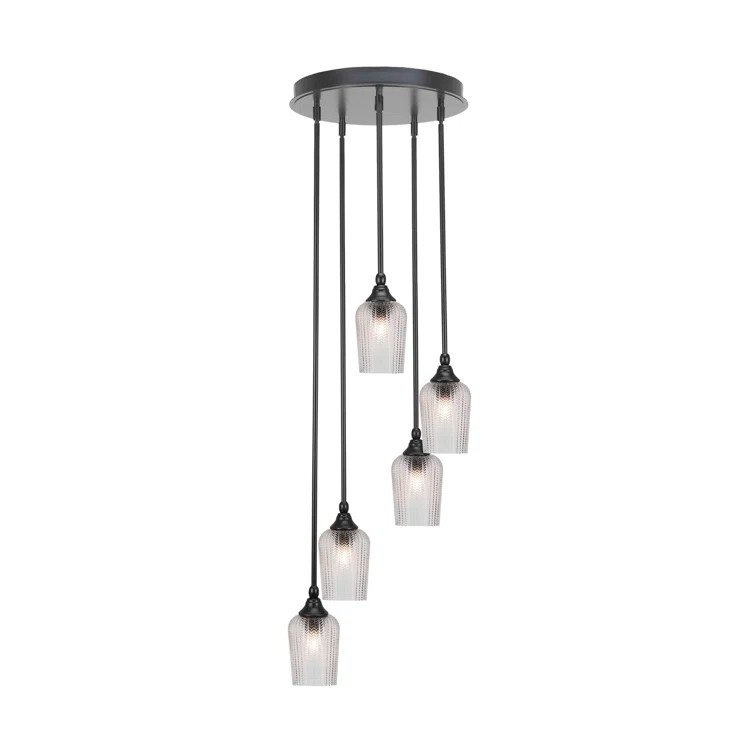 Everly Quinn Empire 5 Light Stem Hung Cluster Pendalier Shown With 5" Glass