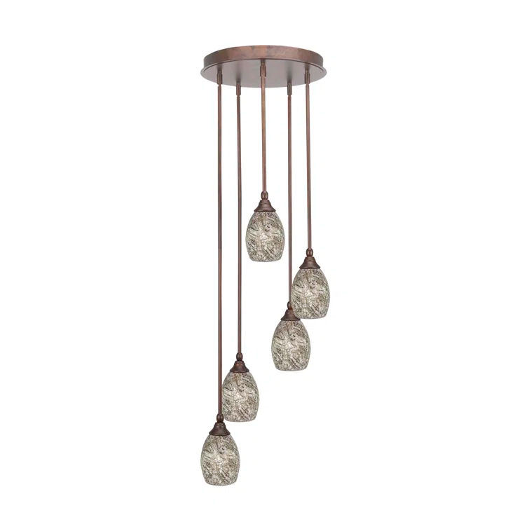 Wrought Studio™ Empire 5 Light Stem Hung Cluster Pendalier With 5" Ivory Glaze Seashell Glass