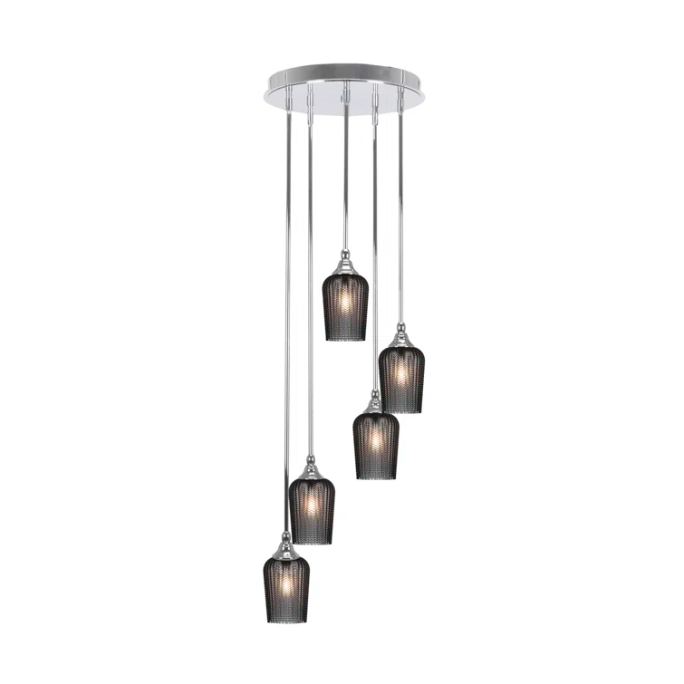 Empire 5 Light Stem Hung Cluster Pendalier Shown With 5" Glass