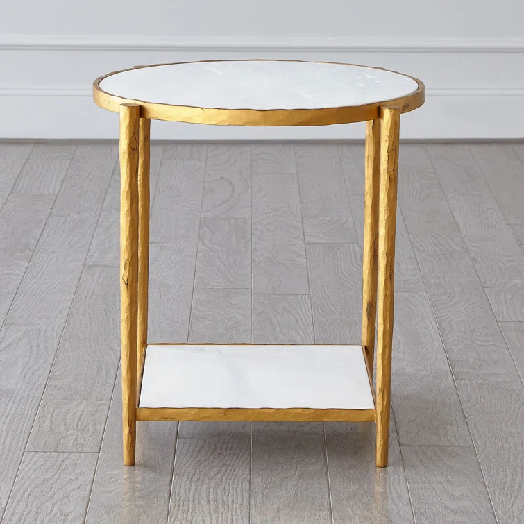 Circle/Square Side Table-Gold w/White Marble