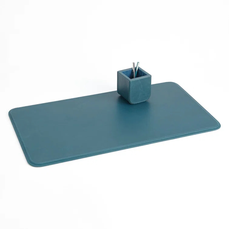 Azure Blue Top Grain Leather Radius Edge Desk Blotter
