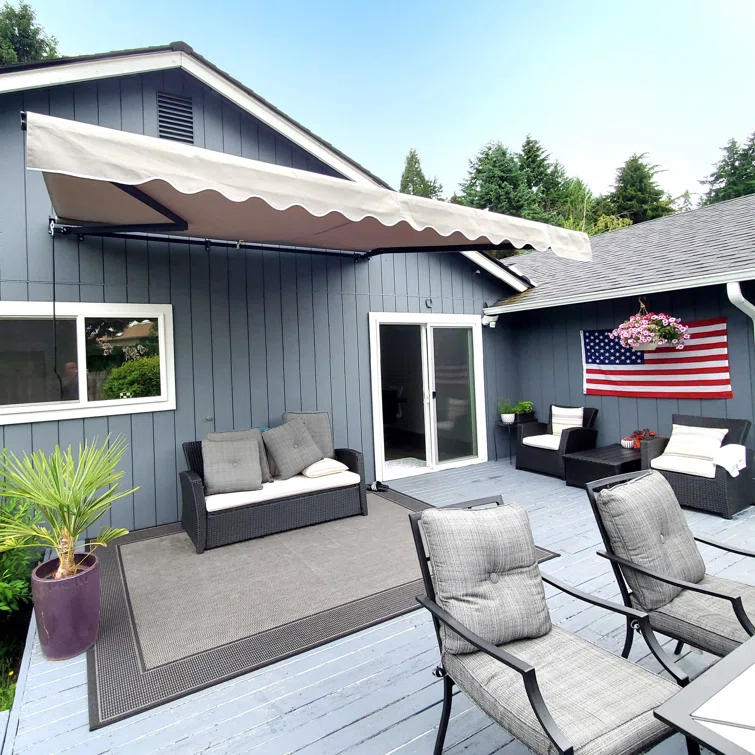 Retractable Home Patio Awning | Deck Canopy |UV Protection Sunshade | Manual Black Frame | Upgraded 2024