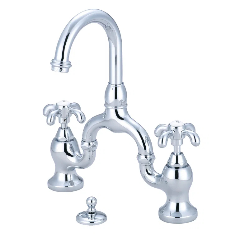 Kingston Brass French Country Two-Handle 3-Hole Deck Mount Bridge Bathroom Faucet with Brass Pop-Up