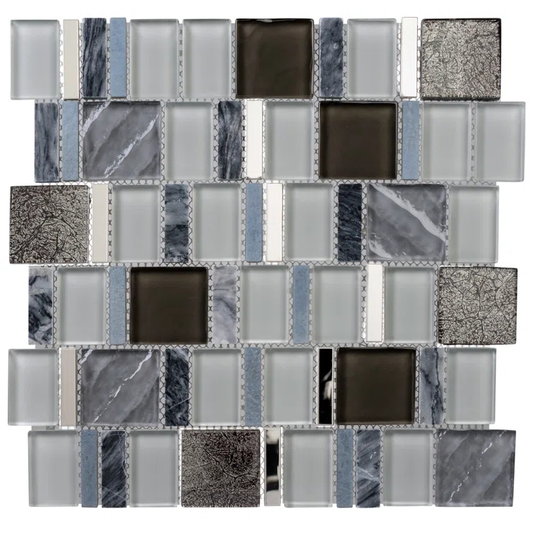 Estee Glass/Stone/Metal Mosaic Kitchen Backsplash, Wall and Floor Tile
