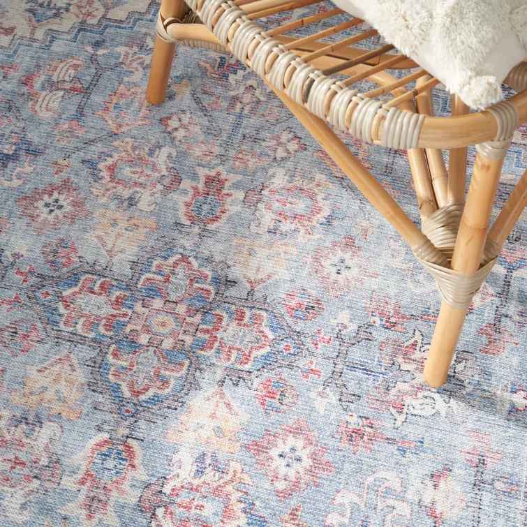 Machine Washable Oriental Blue/Red Area Rug