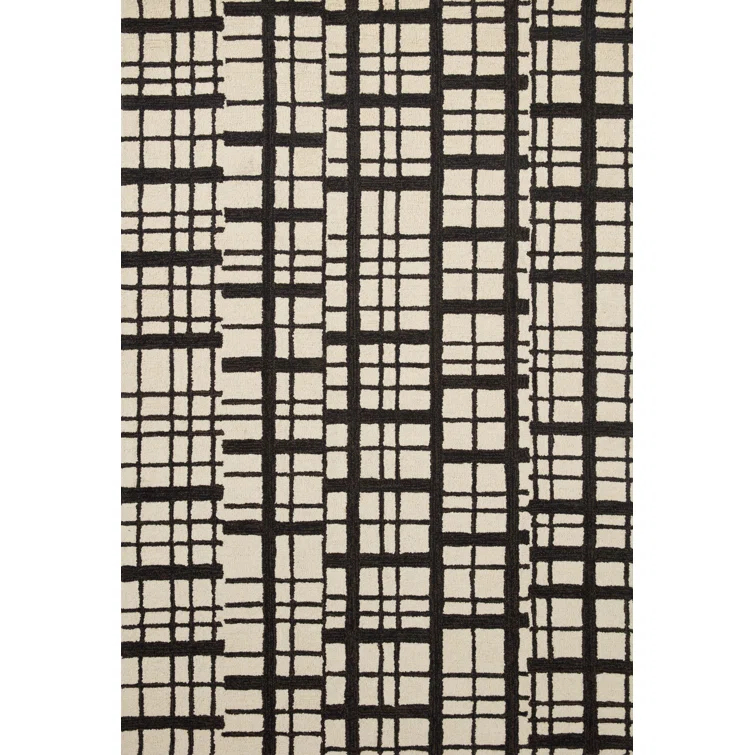 Chris Loves Julia x Loloi Chris Loves Julia x Loloi Polly Checkered Hand Tufted Jute/Sisal/Wool Black/Ivory Area Rug