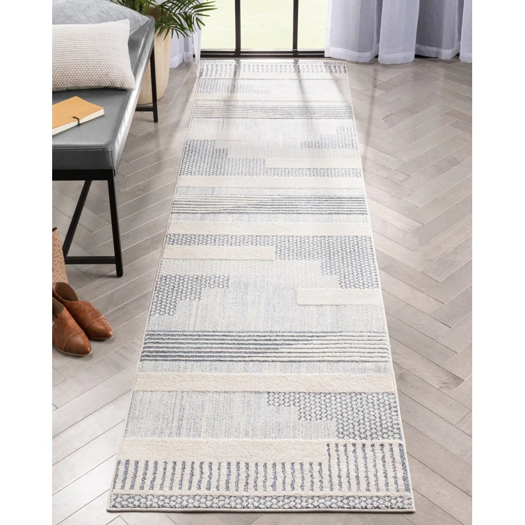 Marcone Briar Tribal Geometric Abstract Light Blue Looped Pile Rug