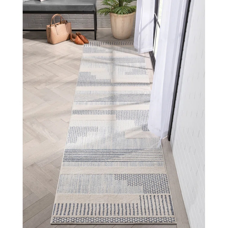 Marcone Briar Tribal Geometric Abstract Light Blue Looped Pile Rug