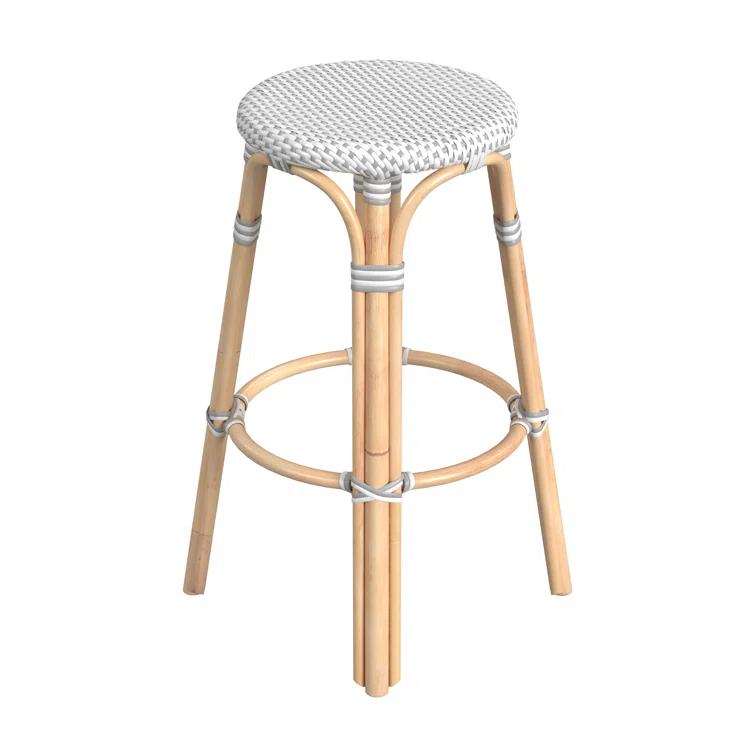 Gray Backless Wood Bar Stool with Rattan Seat, 30"