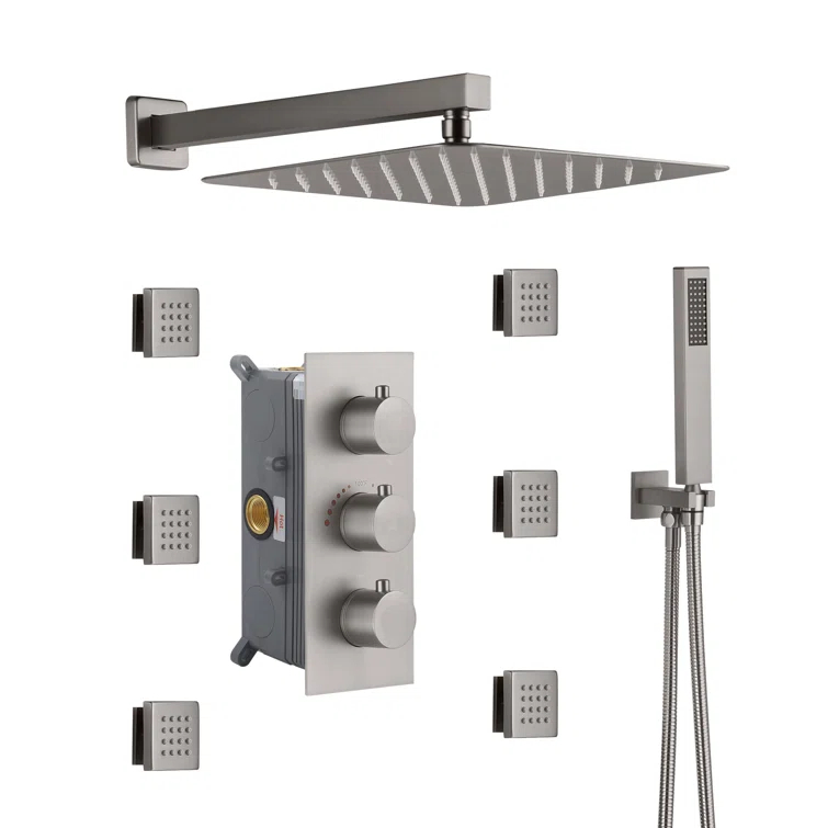 Revitalize 12 Inch Luxury Thermostatic Complete Shower System with Rough-in Valve