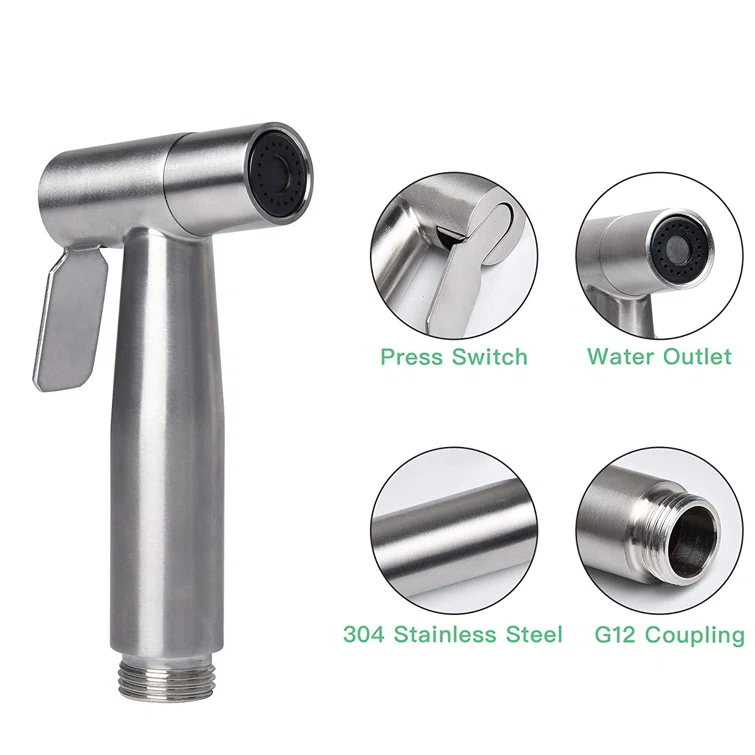 Elongated Hand Held Bidet with Faucet