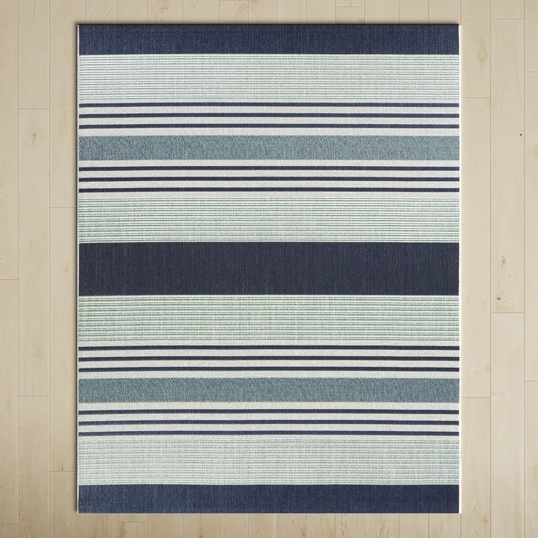 Danes Striped Flatweave Navy Blue/Ivory Indoor/Outdoor Area Rug
