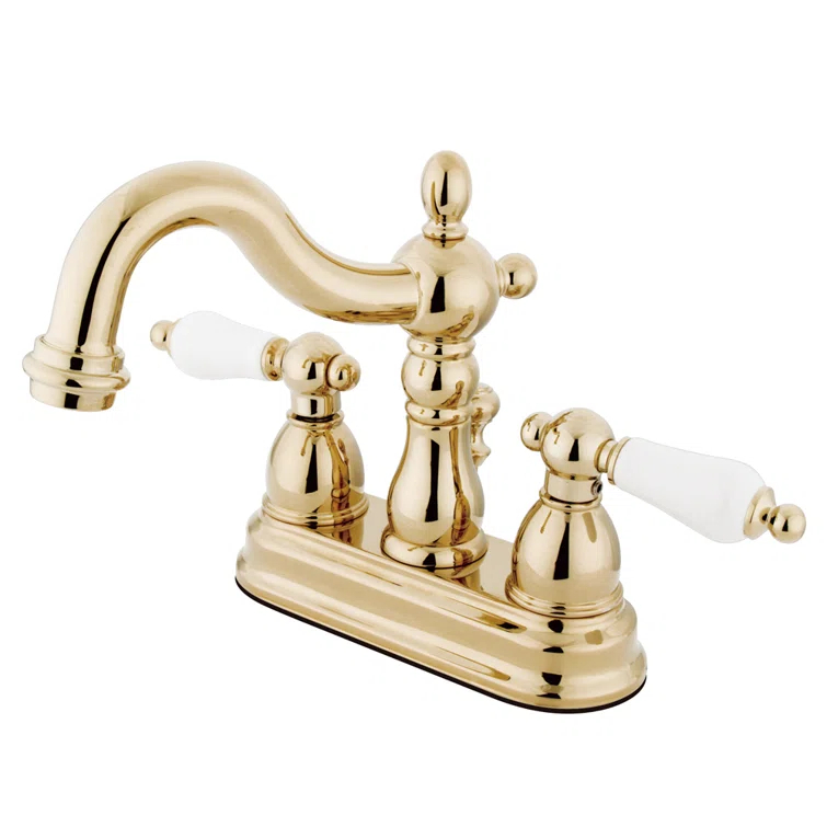 Kingston Brass Heritage Two-Handle 3-Hole Deck Mount 4" Centerset Bathroom Faucet with Plastic Pop-Up