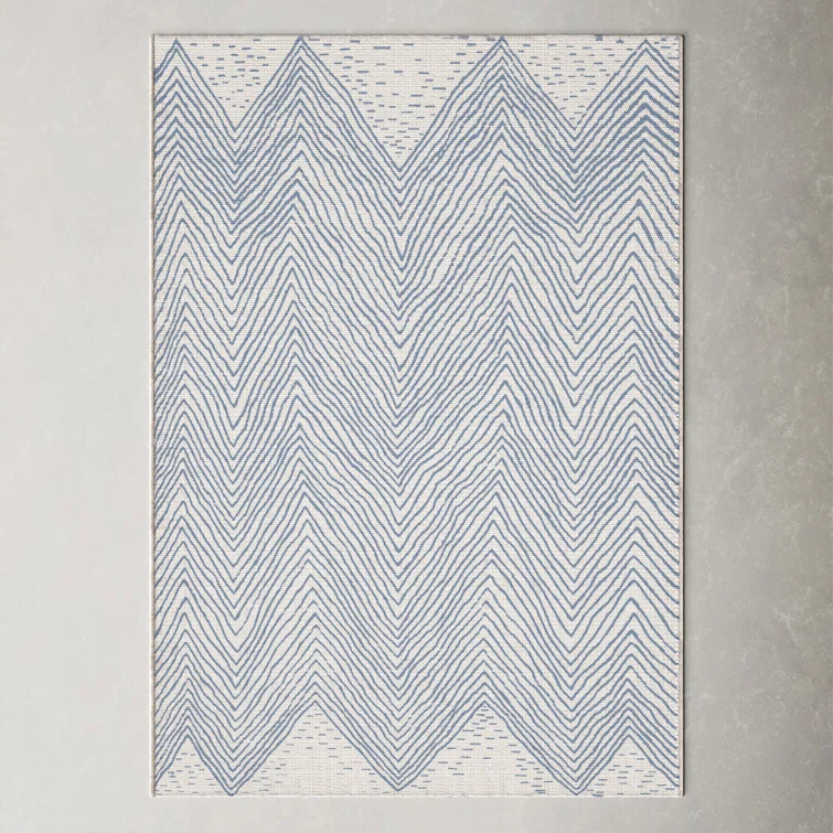 Dunham Abstract Indoor/Outdoor Area Rug for Living Room Patio Deck Front Porch Kitchen, Blue/Ivory