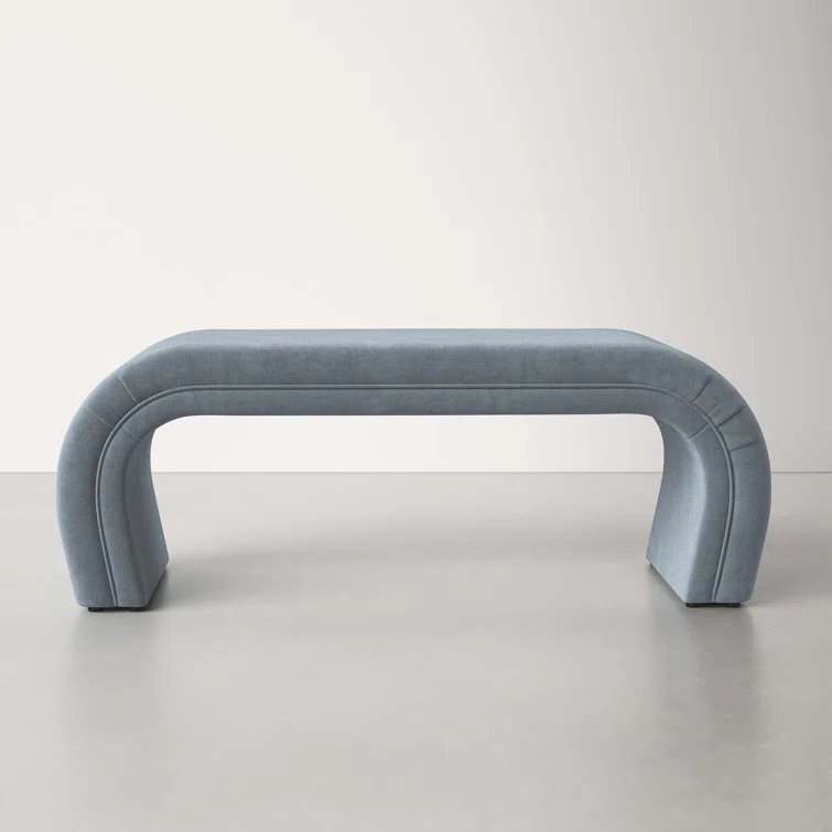 Modern Waterfall 48" Bench in Soft-Hued Gray Velvet