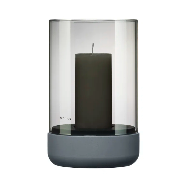 Blomus  Calma Medium Hurricane Lamp Candle Holders with Candle  Steel Grey