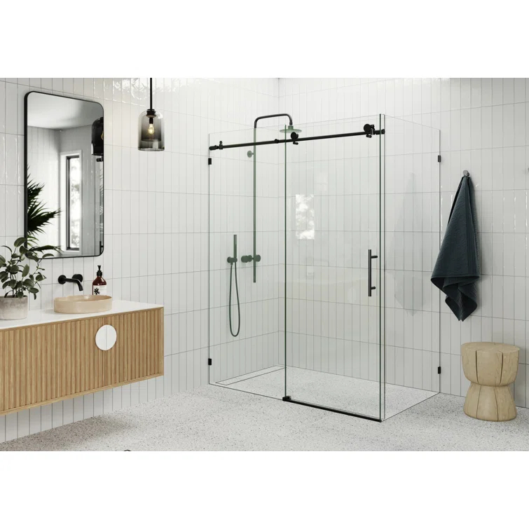 Nova 56 in. x 30 in. x 78 in. 90-degree Fully Frameless Sliding Glass Shower Enclosure
