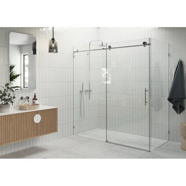 Nova 72 in. x 30 in. x 78 in. 90-degree Fully Frameless Sliding Glass Shower Enclosure