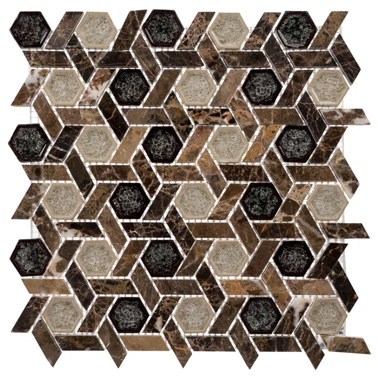 Exploration Israel Hexagon Natural Stone and Crackled Glass Mosaic Kitchen Backsplash, Bathroom, Shower, Wall and Floor Tile