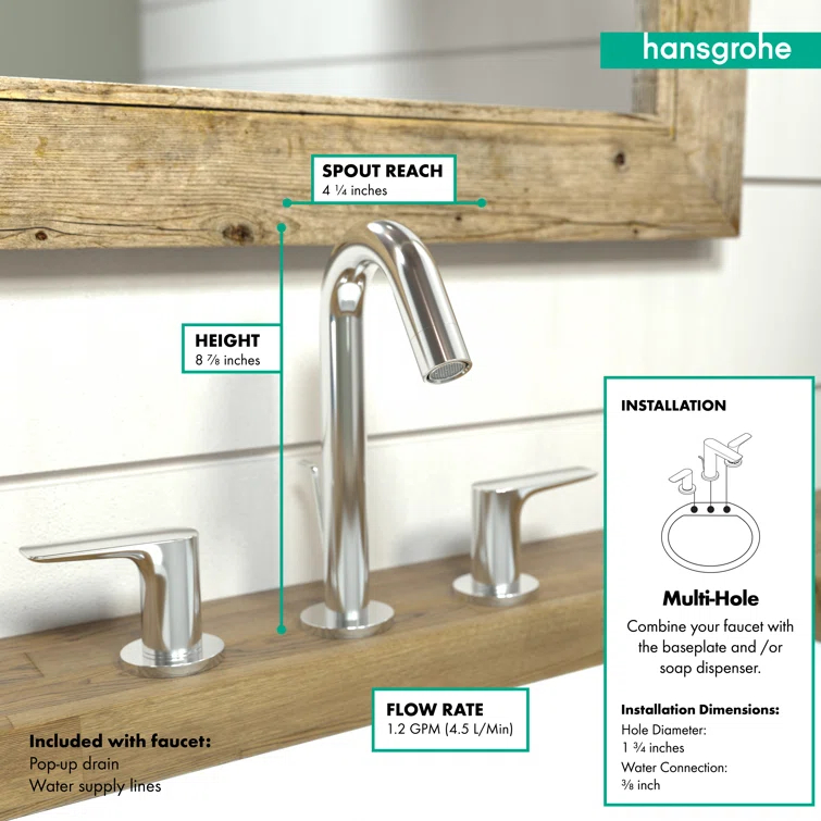 Logis Widespread Bathroom Faucet with Drain Assembly