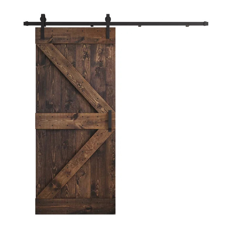 Paneled Wood and Metal K Series DIY Knotty Barn Door with Installation Hardware Kit