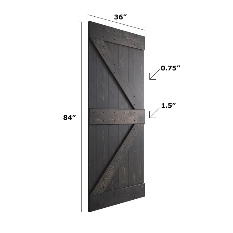 Paneled Wood and Metal K Series DIY Knotty Barn Door with Installation Hardware Kit