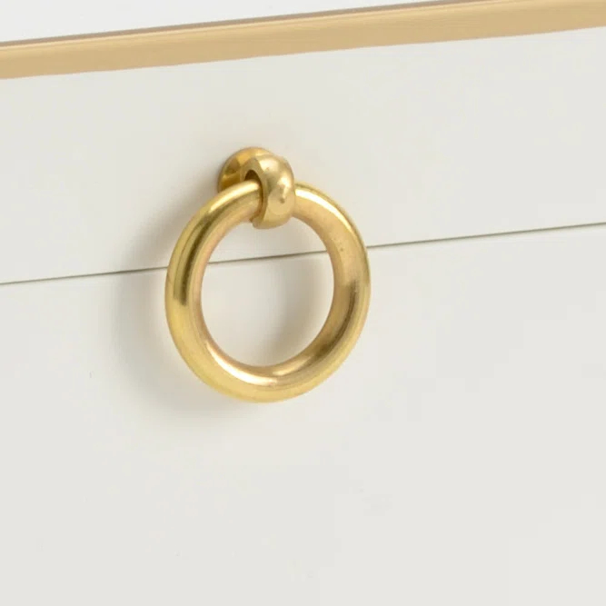 Cream and Polished Brass Wood Lidded Decorative Box