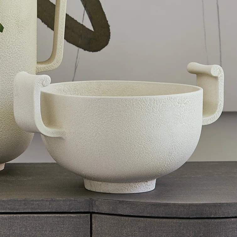Matte White Ceramic Textured Decorative Bowl