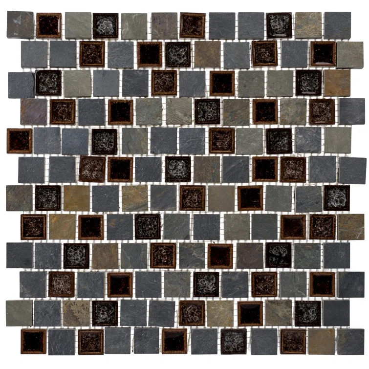 Exploration 1" Natural Stone and Crackled Glass Mosaic Kitchen Backsplash, Bathroom, Shower, Wall and Floor Tile